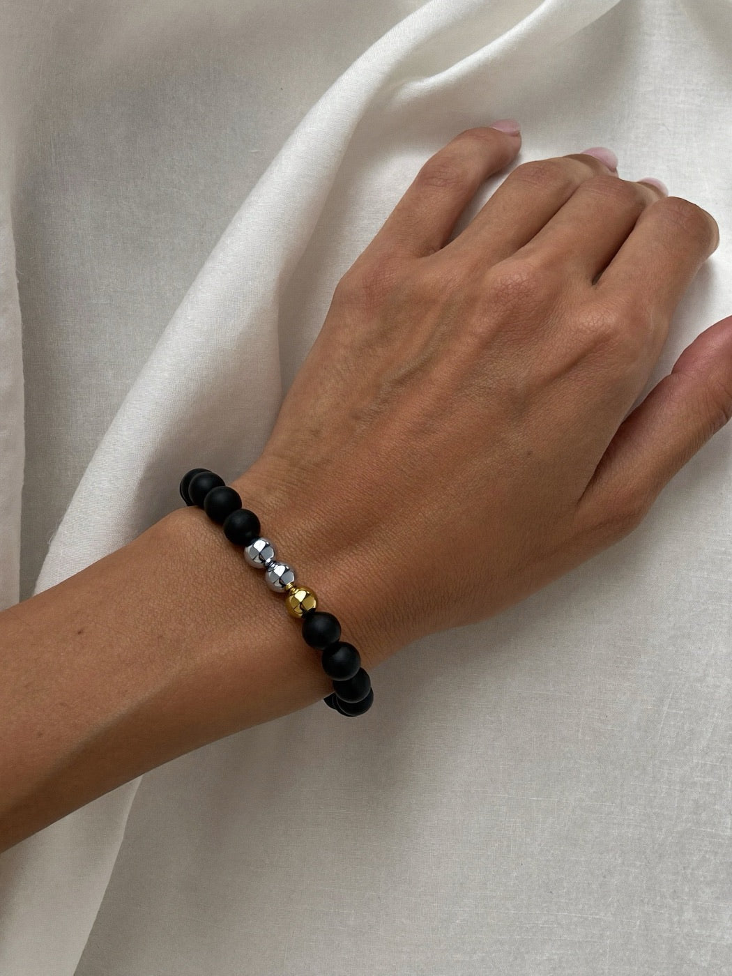 Protection crystal bracelet on a wrist
